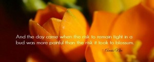 And the day came when the risk to remain light in a bud was more painful than the risk it took to blossum. - Anais Nir